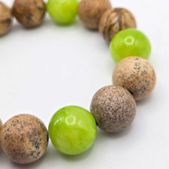 Handmade Green Agate and Jasper Stretch Bracelet - Picture 3 of 4